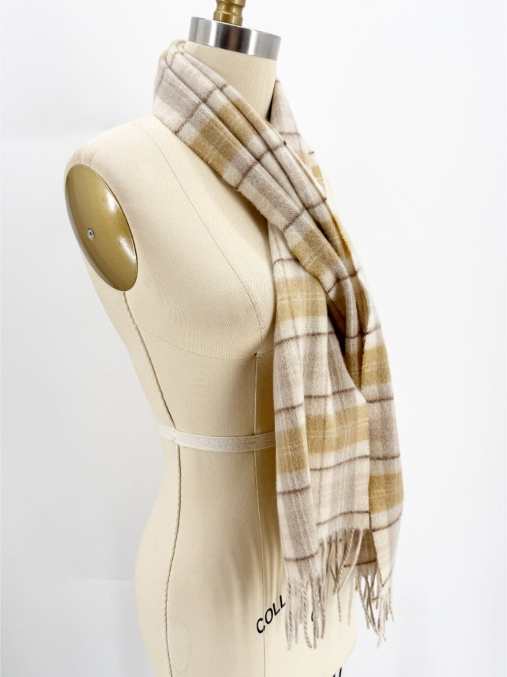 V. Fraas accessories plaid neutral fringe cashmere scarf - Picture 2 of 5